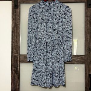 Micro-Floral Blue Prairie Peasant Mock-Neck Boden Dress w/ Pockets US Size 2
